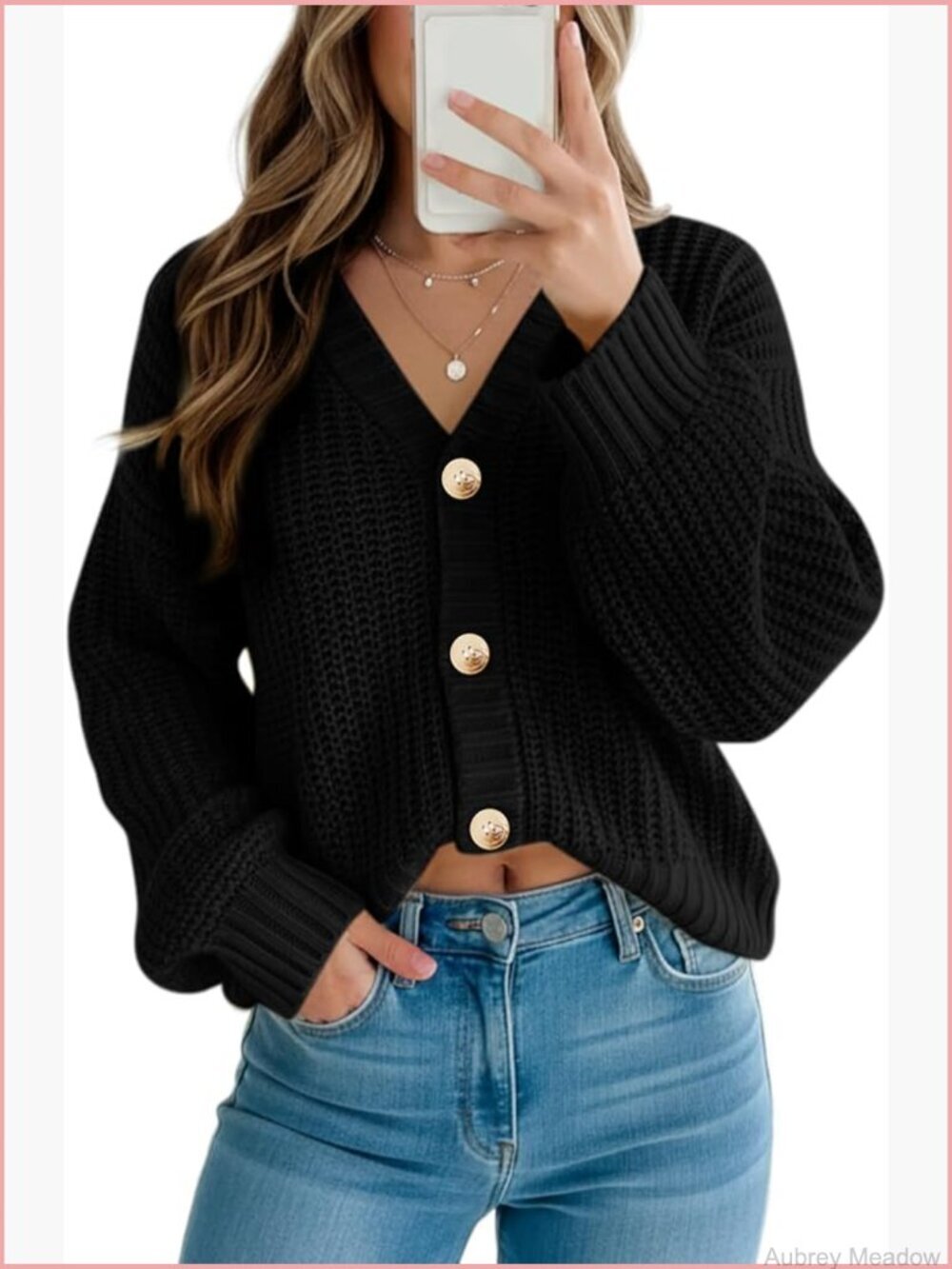 Chunky Knit Cardigan Open Front Long Sleeve Button Down Loose Fit Sweater Fall